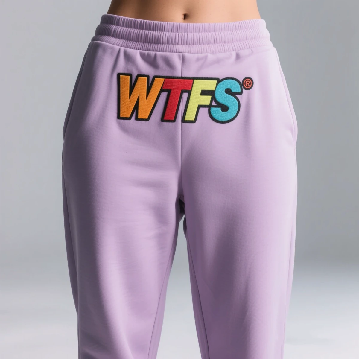 Women High Street Mid Spring Breathable Lavender Cotton Polyester Blend Custom Embroidery Letters Loose Leg Jogger Sweatpants