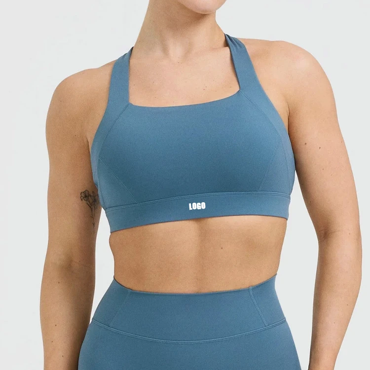 OEM Custom Manufacturers Women Back Cross U-Neckline Wide Strap High Support Workout Sports Bra With Removable Padding