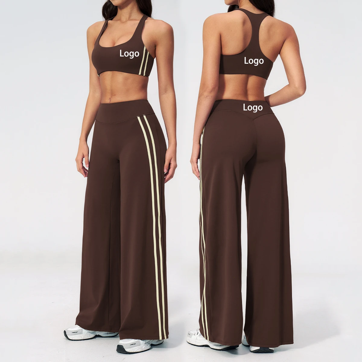 Newest Contrast Color Racerback Bra High Waist Leggings 2-piece Yoga Set Side Strips Outdoor Workout Quick Dry Gym Fitness Set