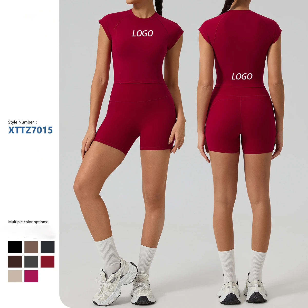 Roupa De Academia Women's Yoga Short Sleeve Crop Top & High Waist Biker Shorts 2-Piece Workout Set Gym Activewear Athletic Wear