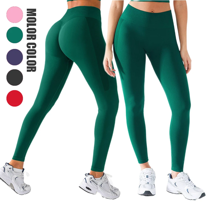 Vractive Wholesale Sculpting Hip Push up Leggings High Waist Tummy Control Solid Elastic Waist Sweat-Wicking Seamless Gym Pants