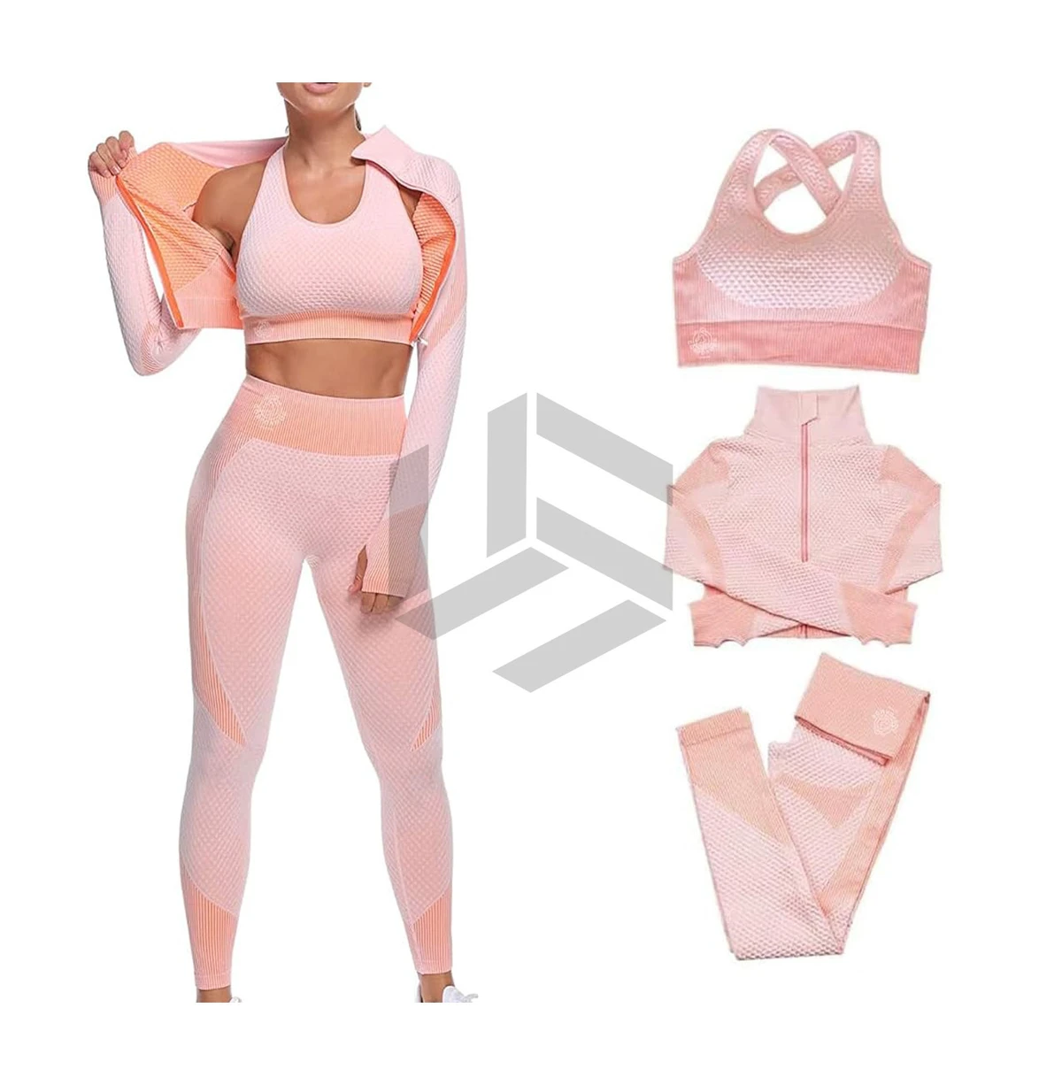 Best Selling Low MOQ Women Yoga Set Solid Color 7 Piece Set Lightweight Quick Dry Breathable Spandex/Nylon Customized Front High