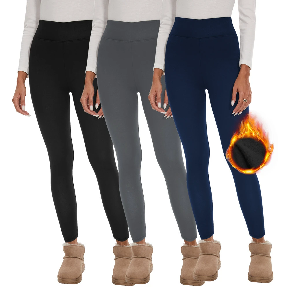 Cross-Border Women's Thermal Thick High-Waist Knee-Length Casual Sports Leggings Autumn Winter Fleece Yoga Polyester Milk Silk