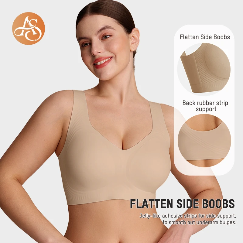 Women Seamless Bonding V Neck Bra One Piece Design Wireless Comfortable Smooth Invisible Lingerie