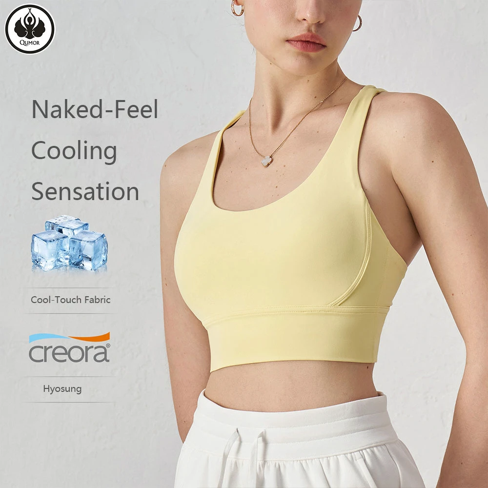 QUMOR Lightweight Comfortable Soft Sports Bra Removable Pads Cross Back U-Neck Breathable Fabric for Yoga Fitness-Women's