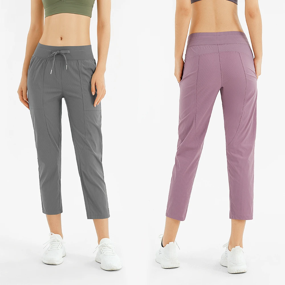 Women Sports Casual Pants Breathable Quick Dry Drawstring Loose Yoga Pants Running Fitness Cropped Pants