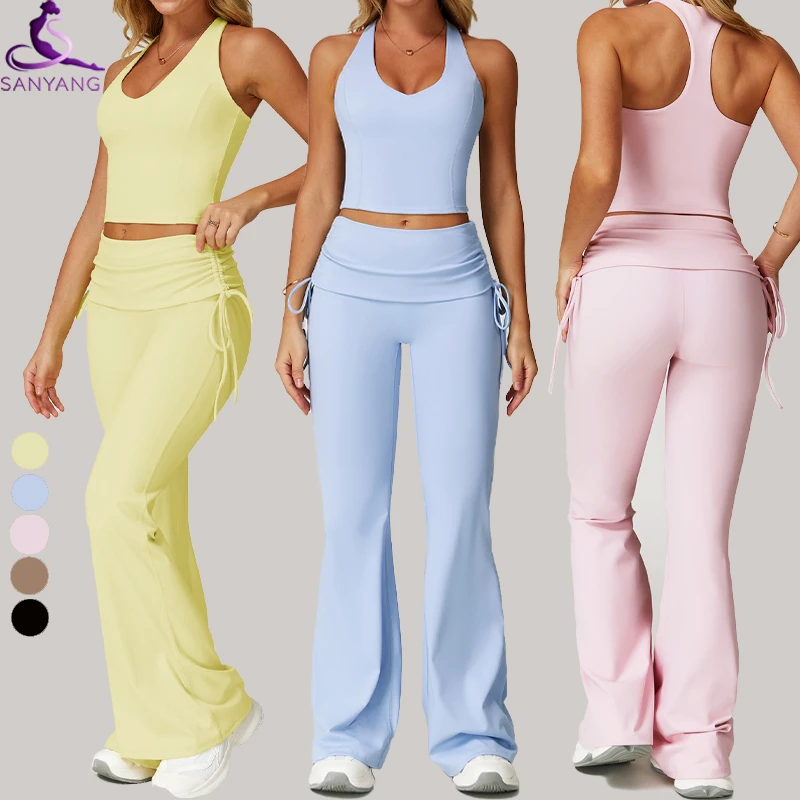 Women's High Quality Two Piece Yoga Set Solid Pattern Sportswear Bra Crop Top and High Waist Leggings Fitness Workout Outfits