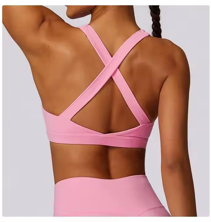 Skin Friendly High Fitness Cross Back Out Door Women's Sports Bra Push up Shockproof Elastic Intensity Bra
