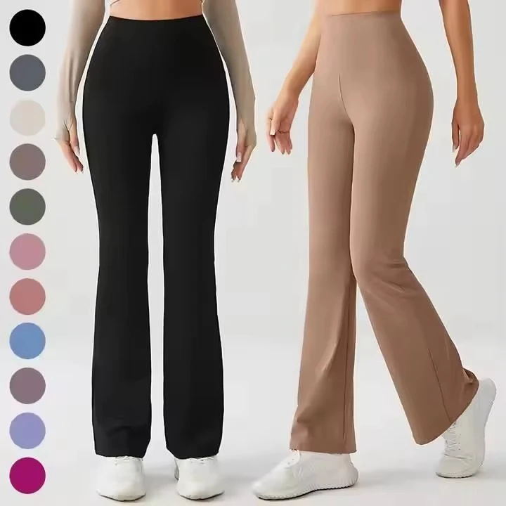 Wholesale Private Label Split Hem Yoga Pants Women High Stretch Bootcut Leggings Wide Leg Gym Trousers