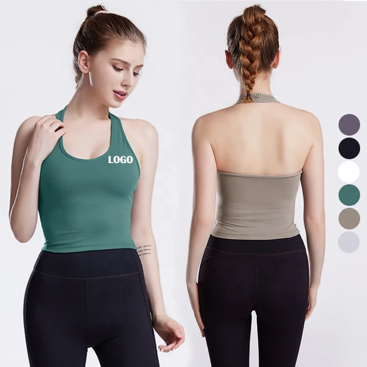 2024 Custom Girls U Neck Padded Halter Fitness Tank Top Yoga Sports Bras