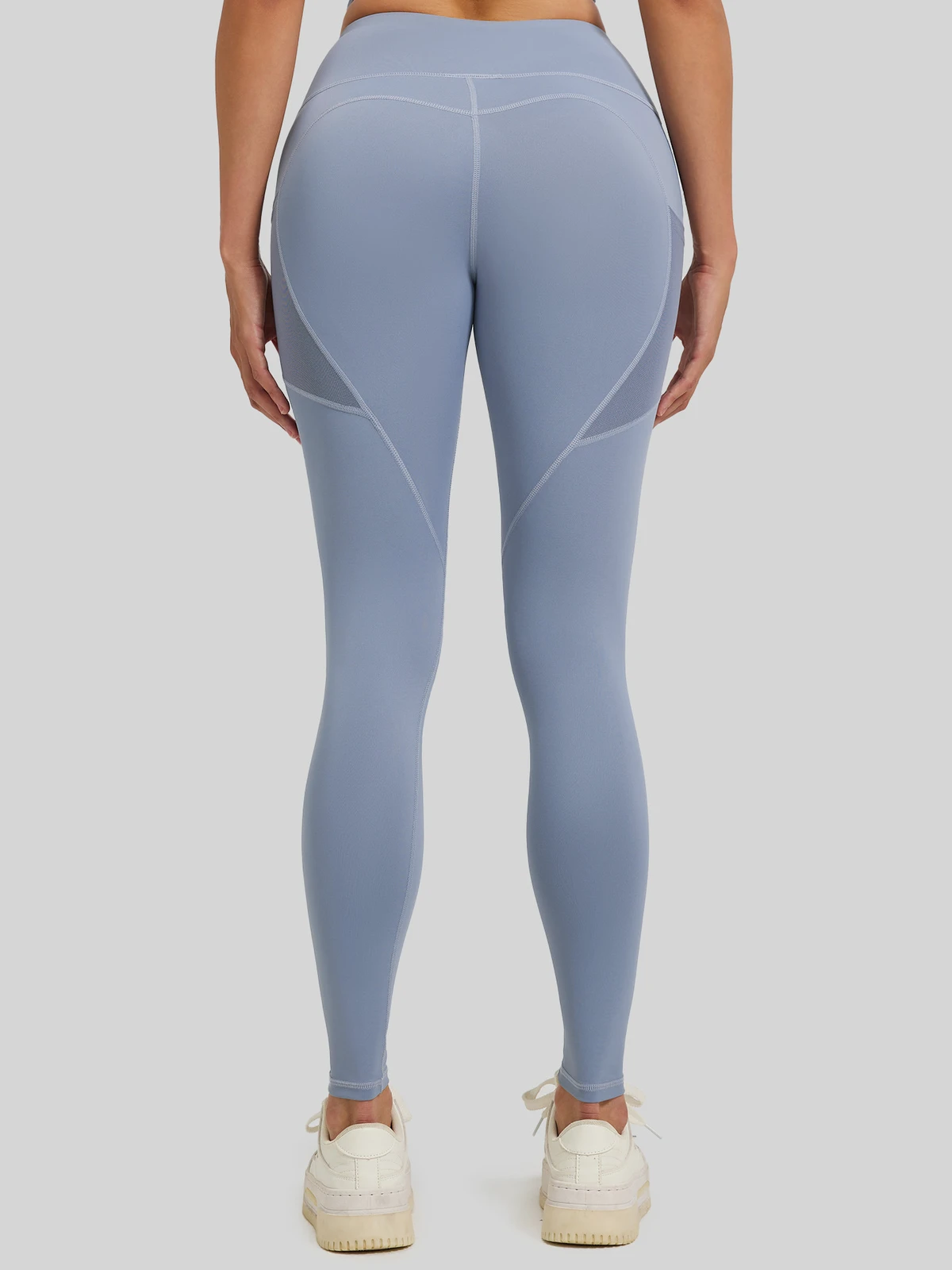 Solid Mesh Side Pocket Sports Fitness Trousers Running Elastic High Waist Hip Yoga Pants Women's Thin Tummy Control