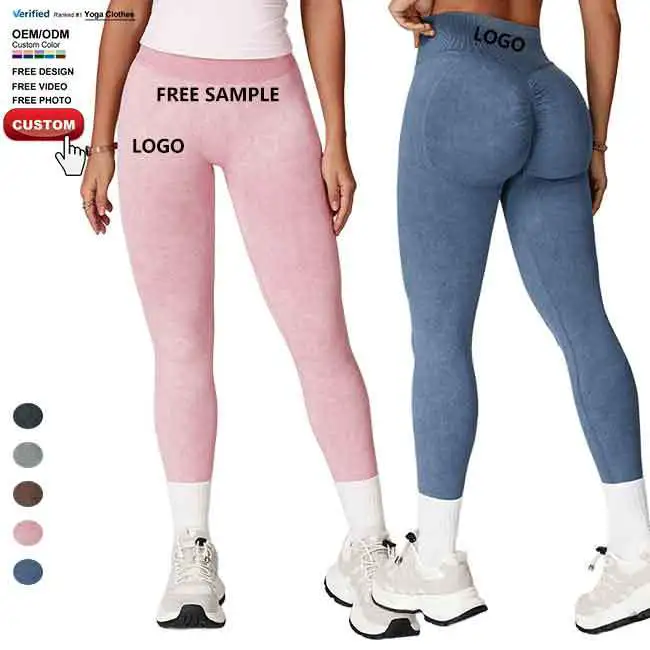Factory Direct Women Gym Clothing Seamless High Waist Sand Washing Push Up Leggings Soft Breathable Recycled Fabric Yoga Pants