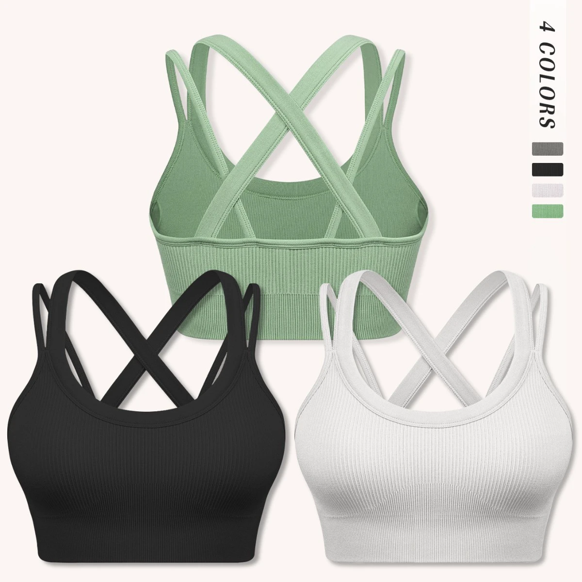 Sexy Cross-Shoulder Strap Sports Bra Solid Color Gym Top with Beauty Back Comfortable Soft Fitness Sling Yoga Suit Seamless