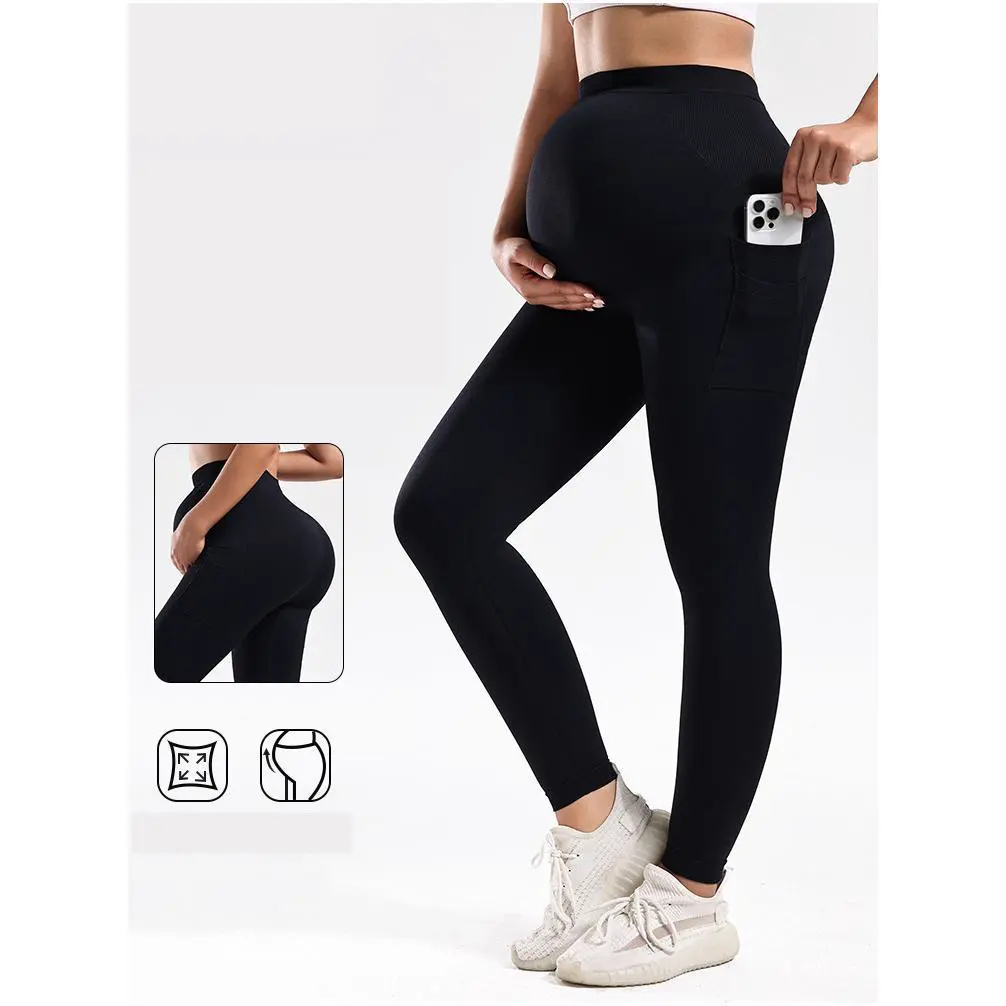 Maternity Plus Size Solid High-Waisted Yoga Pants Premium Tight High Elasticity Breathable Gym Fitness Wear