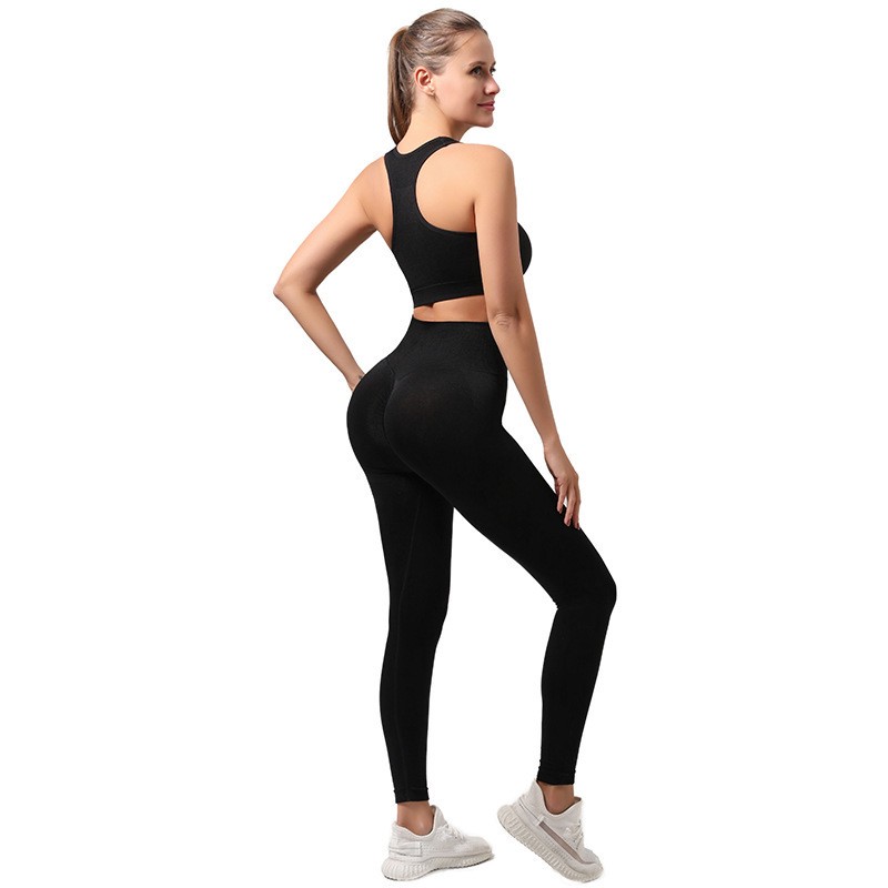 High Quality Women High Waist Seamless Yoga Set Ribbed Sports Bra Leggings Activewear Workout Outfit for Gym Pilates With OEM