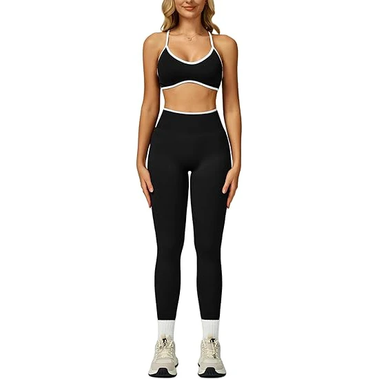 Full Length Yoga Set Women Seamless Sports Bra High Waist Scrunch Booty Leggings Pockets Nylon Spandex Athletic Wear