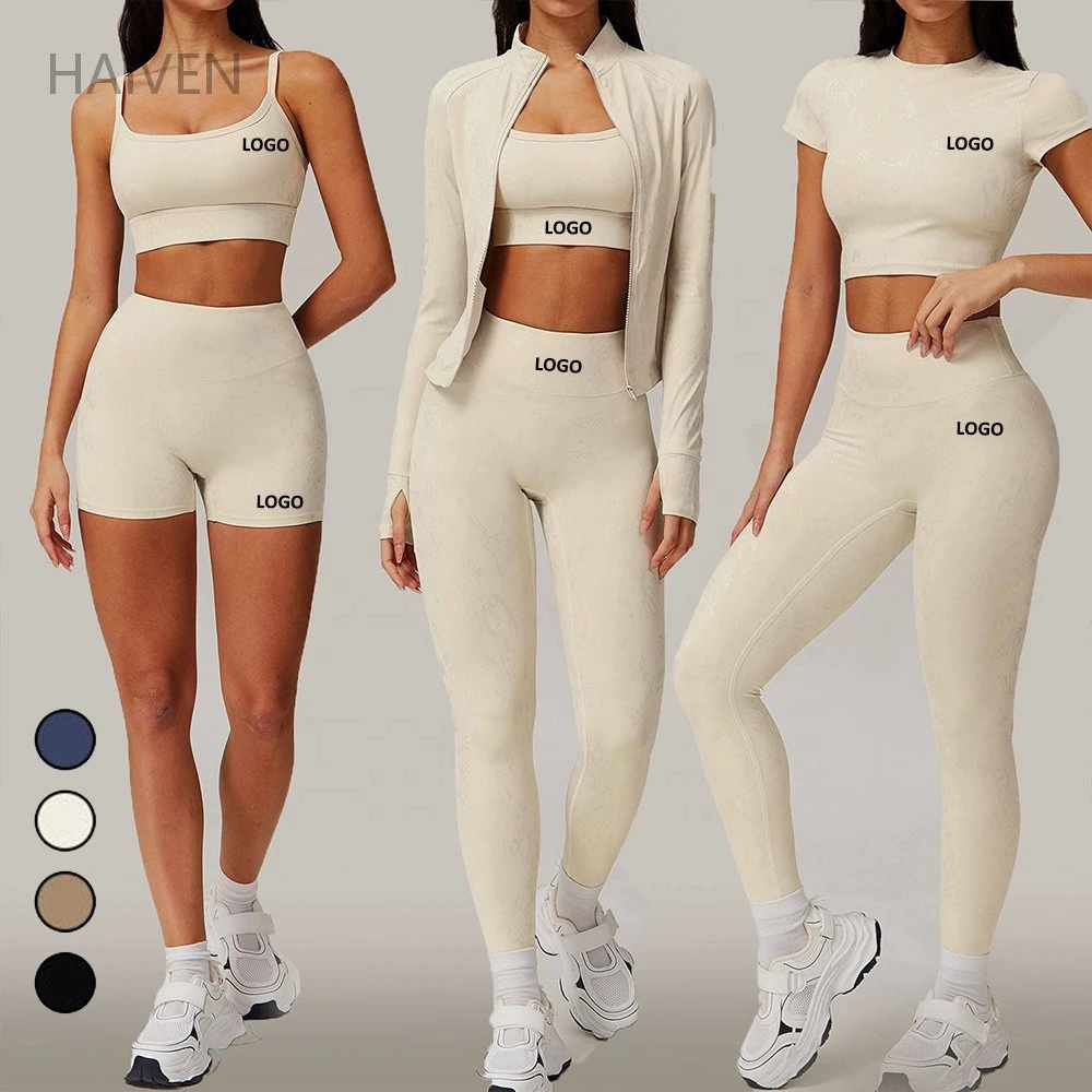 Women Tie Dye Jacket Sportswear Camo Sports Bra Short Long Sleeve T Shirt Hight Waist Yoga Leggings Biker Shorts Fitness Gym Set