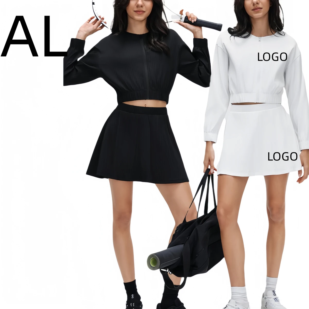 Designer AL Women's Spring/Summer Loose Solid Color Tennis Top Quick Drying High Waist High Elasticity Yoga Skirt Two Piece Set