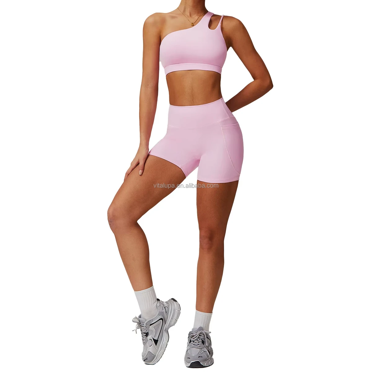 Women's Customize Women's Lightweight Breathable High Waist Active Shorts Backless Crop Top 2 Piece Workout Yoga Fitness Sets
