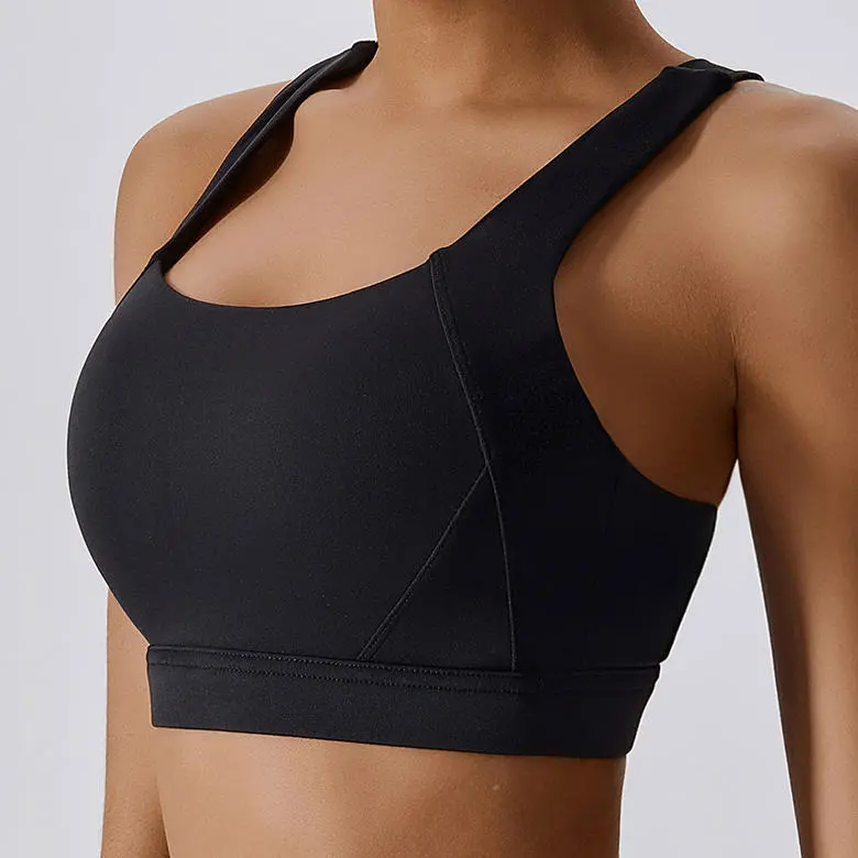 High Quality Lightweight Girls Sports Bra Breathable Comfortable Fit Crisscross Straps Deep V-Neck Medium Support Front Crystal
