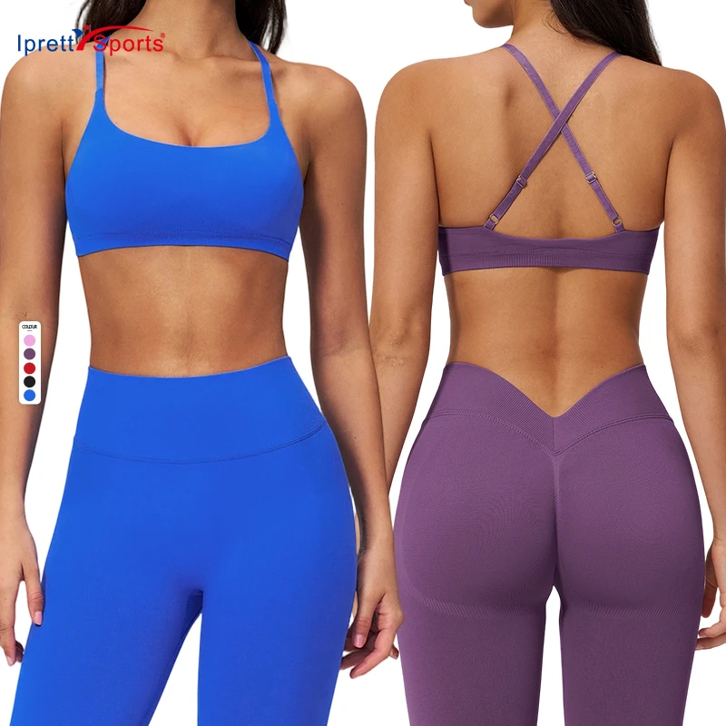 Seamless Crisscross Back Sports Bra Women Adjustable Straps Four Way Stretch Yoga Bra for Running Gym Workout
