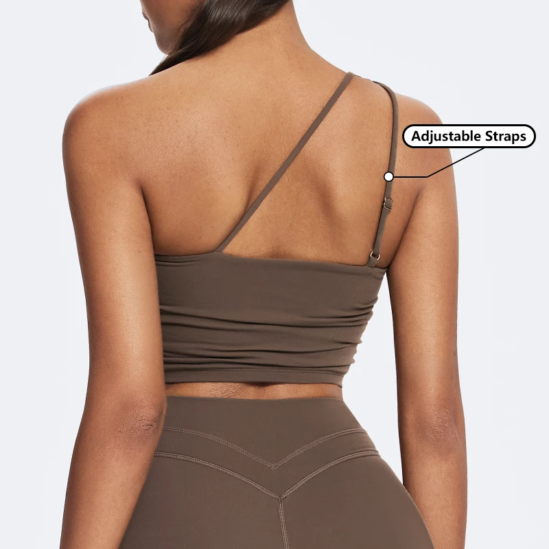 Wholesale Fitness Sport Yoga Bra for Women Lightweight Single Shoulder Backless Workout Fitness Gym Top One Shoulder Sports Bra