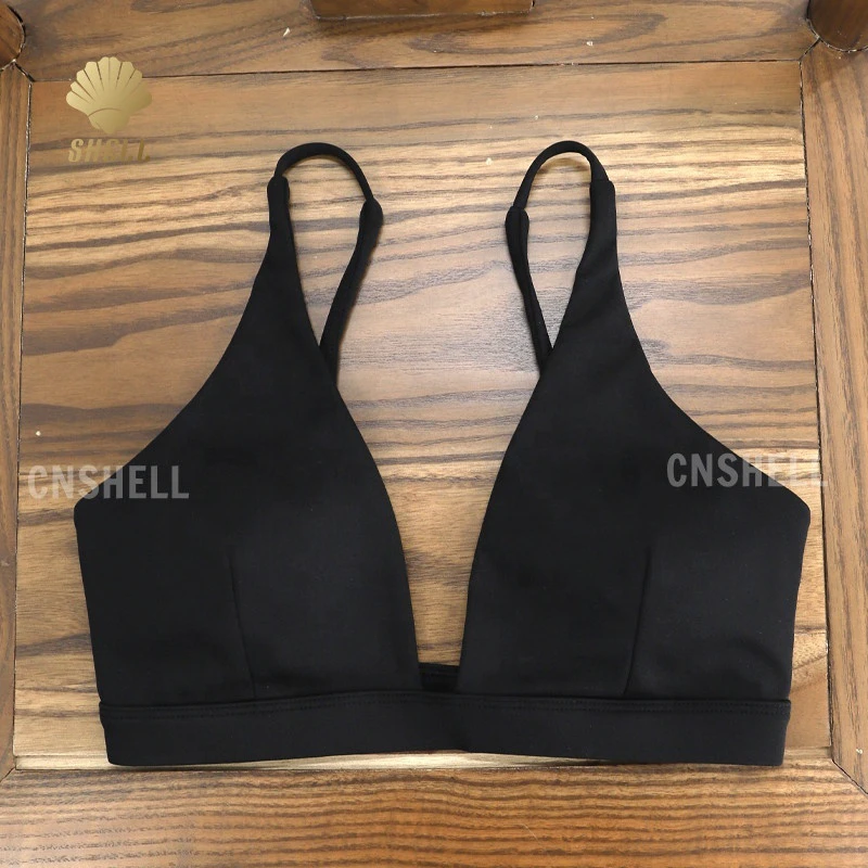 CNSHELL Backless Deep V XL Nylon Training Bra Triangle Thin Strap Stretch Quick Dry Breathable for Running Yoga Gym Sportswear