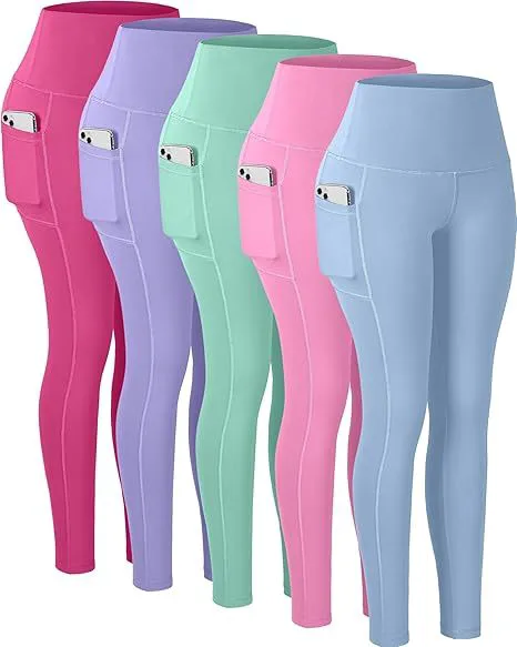 Support Sample Customize Label Solid Legging With Pocket Convenient Seamless Yoga Leggings