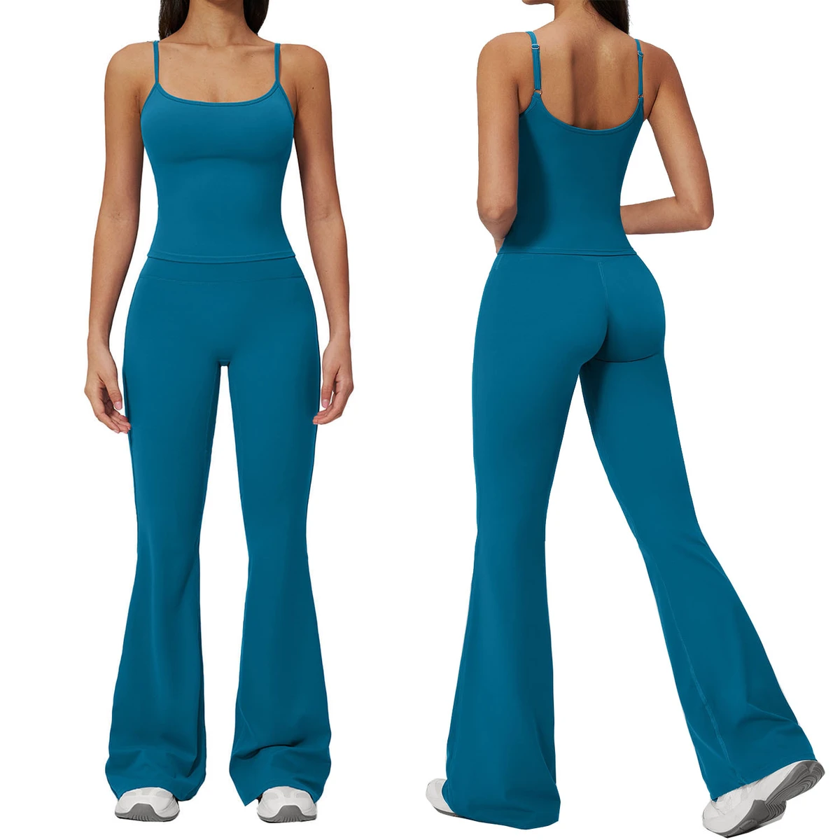 Women's Yoga Suit Breathable Quick Dry Compression Fashion High Waist Four-Way Stretch Fitness Slimming Tank Top Flare Pants Set