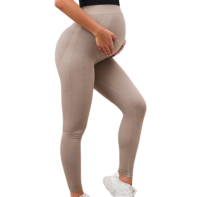 Seamless Lightweight Spandex/Nylon Maternity Leggings Custom High Waist Elastic Waist Loose Pants Solid Quick Dry Full