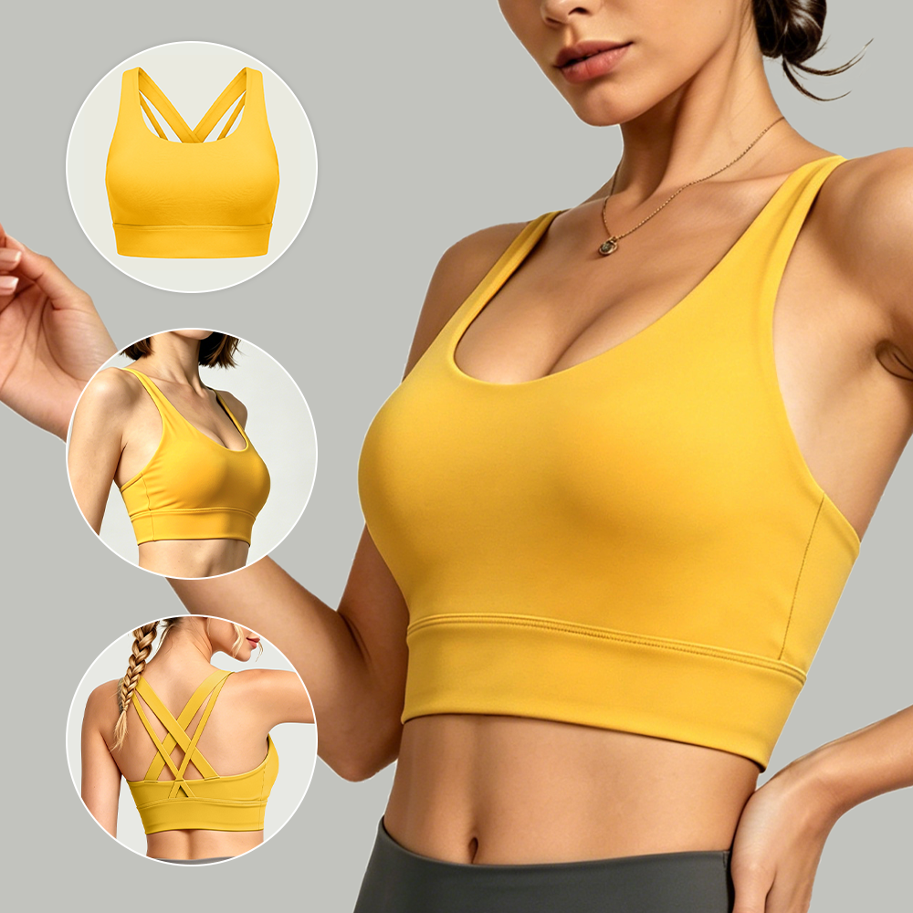 Women Activewear Buttery Soft Medium Impact Sports Bra Crisscross Back Design High Elasticity Low MOQ Yoga Bra