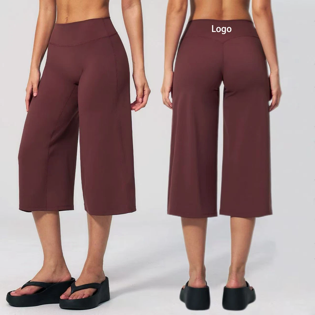 Capri High Waist Sports Fitness Women's Yoga Pants Nylon Casual Bell-bottoms Wide Leg Pants Gym Workout Sportswear Leggings