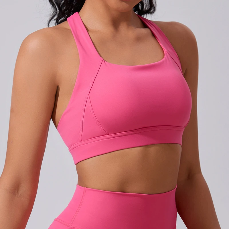 Workout Underwear Women U-NECK Lightweight Breathable High Support Padded Sports Bra Wide Crisscross Straps Camisole Yoga Gym