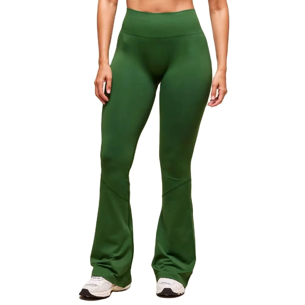 Custom Wholesale New Wide Leg Tight Leggings Nude Bell Bottoms High Waist Breathable Quick Drying Flare Pants Mesh Solid