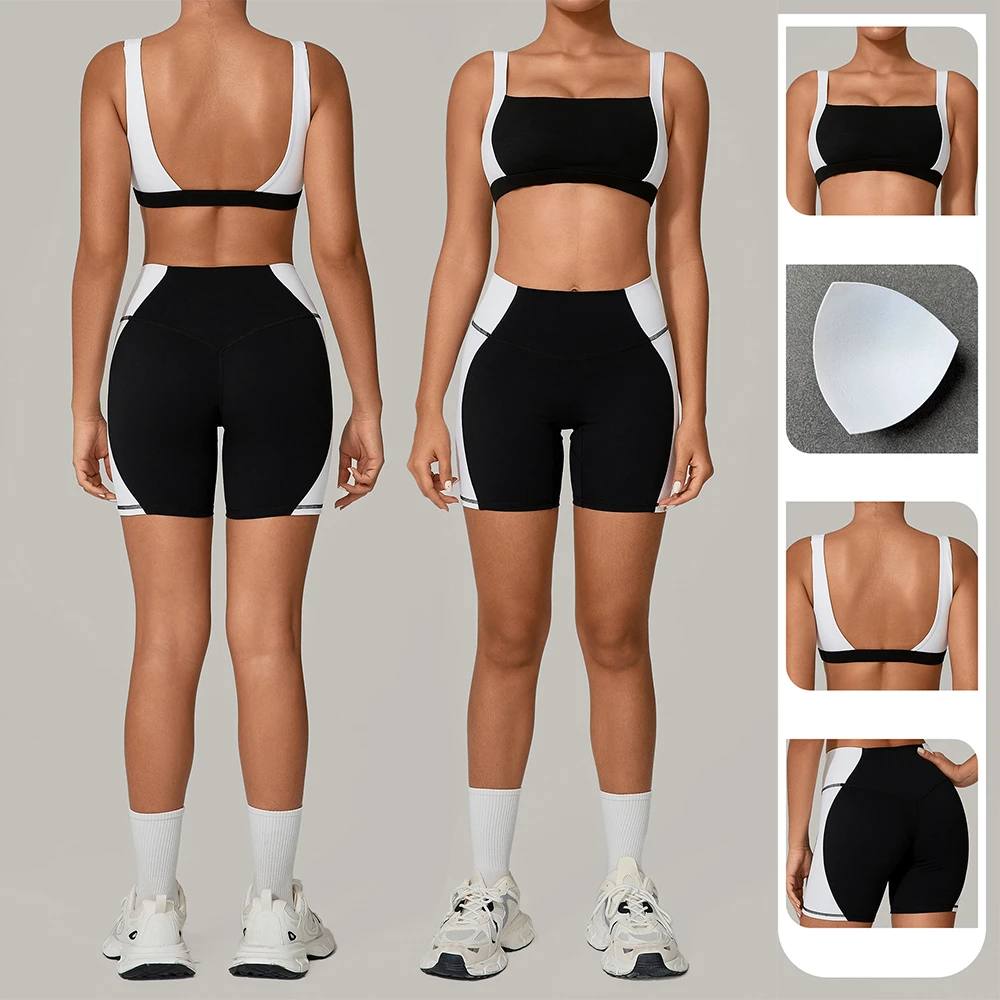 New Arrival Women Backless Yoga Set Quick Dry Custom Logo Fitness Suit Exercise Sports Bra and Shorts Wear High Quality Sets