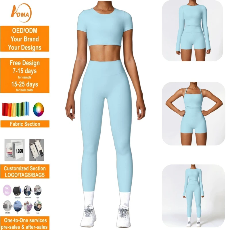 Aoyema Women High Quality Yoga Set Gym Clothing Fitness Training Sportswear Sports Bra Tops Yoga Leggings Seamless Activewear
