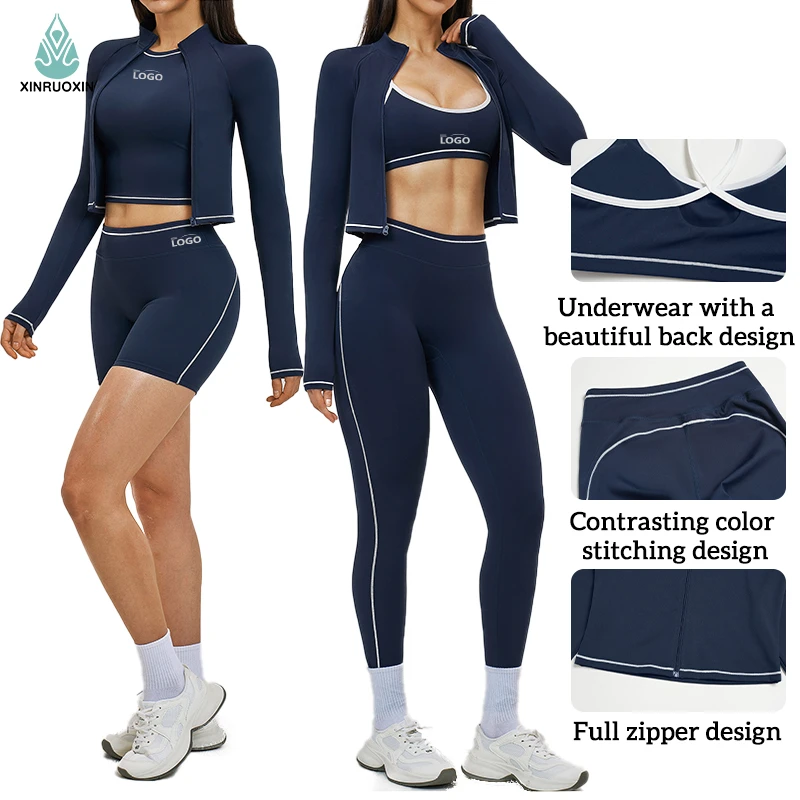 Women's 5-in-1 Quick-Dry Yoga Outfit, Breathable Elastic Sports Bra, Tank, Jacket, Shorts & Leggings for Gym and Outdoor Fitness