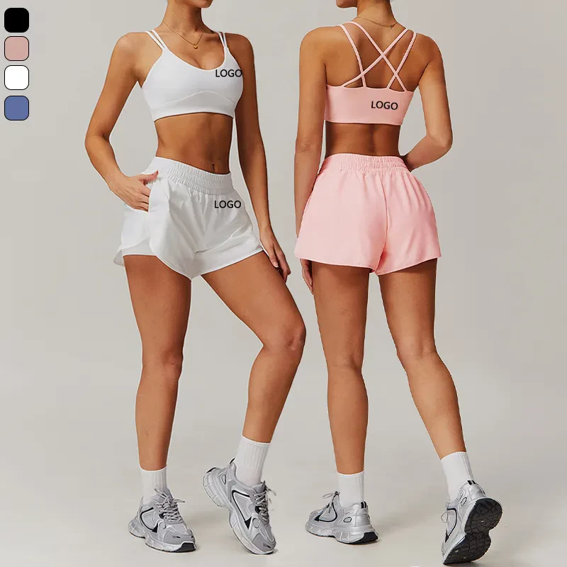 Running Workout High Waist Short Sets Sportswear Sweat Anti-exposure Gym Women's Clothing Yoga Pocket Fitness Sets