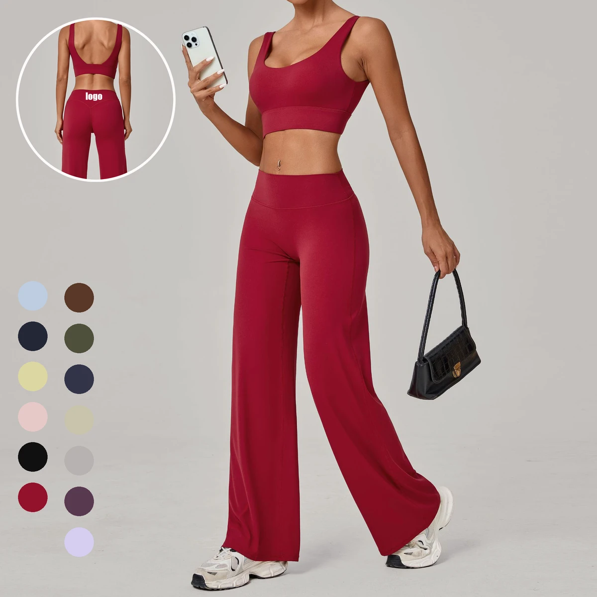 Workout Halter High-Waisted Flared Yoga Leggings Activewear Workout Gym Outfit Summer Yoga Set