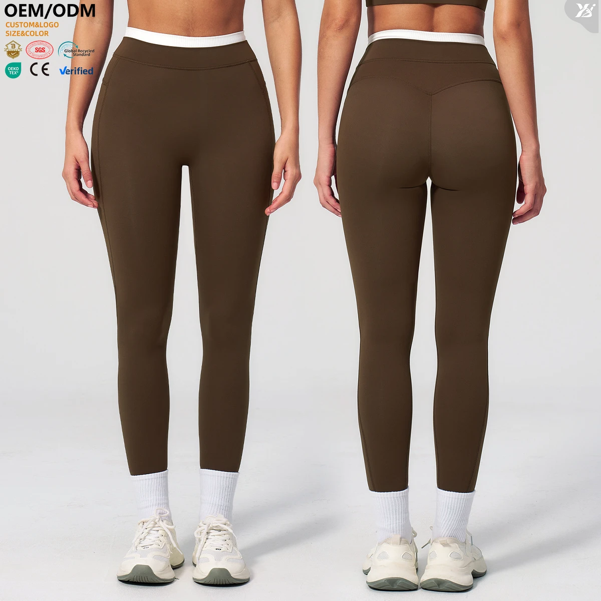 Factory Supply Four Way Stretch High Waist Contrast Stitch Butt Lifting Yoga Pants Sweat Wicking Gym Leggings for Women