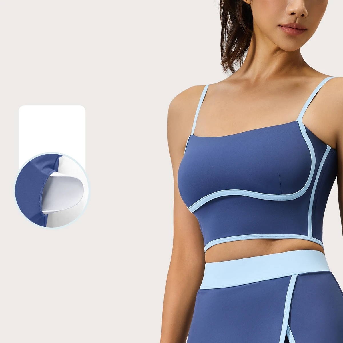 Summer New Lightweight Breathable Quick Dry High Support Yoga Sports Bra Four-Way Stretch Front Logo Striped/Checkered U-NECK