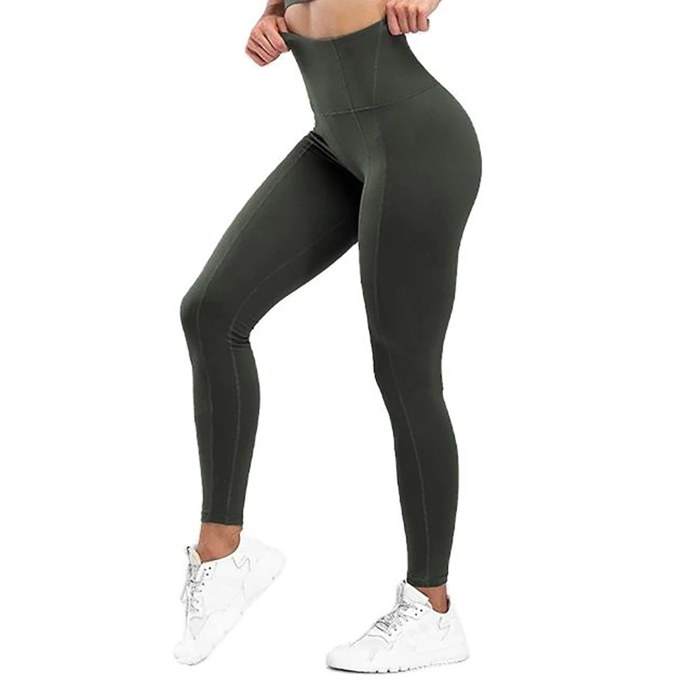 High Waist Full Length Yoga Leggings Solid Color Seamless Four-Way Stretch Spandex Polyester Pants