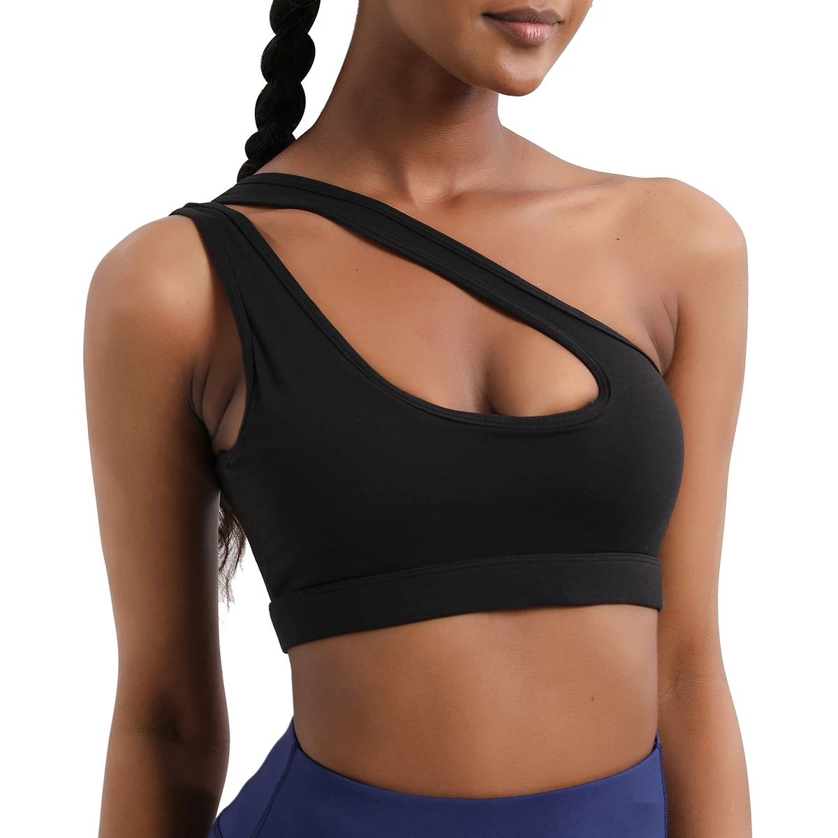 XS-2XL Custom logo Workout Sports Bra Custom Gym Top Fitness Back Hole Women One Shoulder Sports Bra