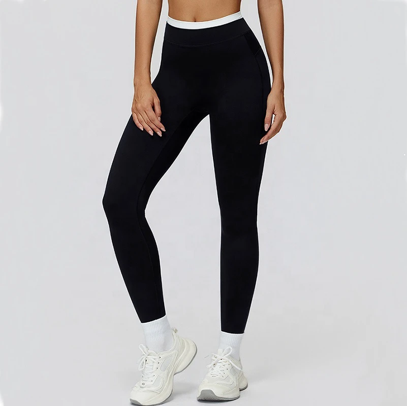 Women's High Waist Ankle-Length Yoga Leggings Ribbed Color Blocking Seamless Sweat-Wicking Four-Way Stretch Breathable