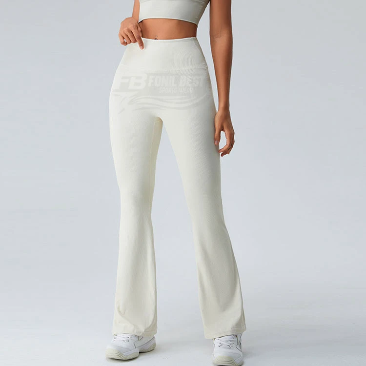 New Flare Ribbed High Waist Plaid Breathable Yoga Pants for Women Sexy Ass Fitness Sport Custom Design and Logo OEM Full Length