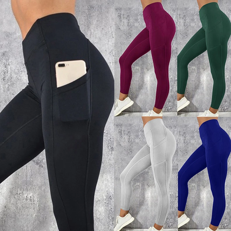 Women High Waist Pocket Design Butt Lifting Tummy Control 4 Way Stretch Soft Breathable Workout Running Gym Yoga Leggings