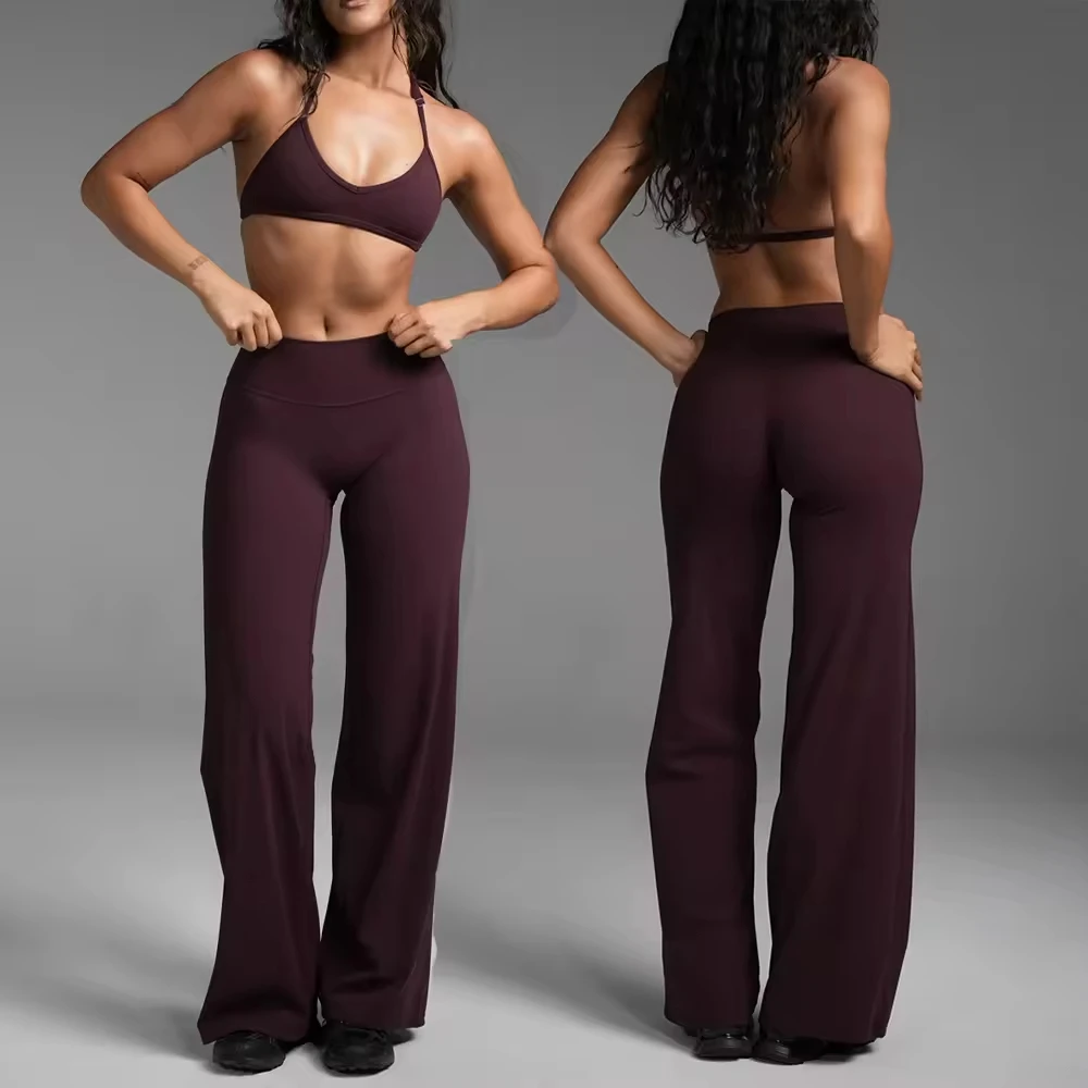 New Arrival Sexy Backless Sports Bra & Loose Wide Leg Pants 2 Piece Set High