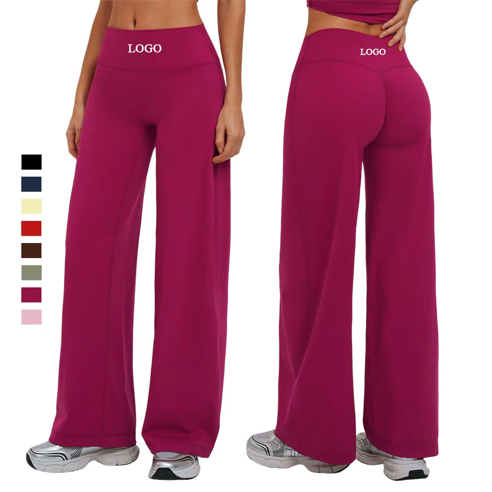Custom Eco-Friendly Recycled Polyester Spandex Tummy Control High Waist Wide Leg Pilates Fitness Gym Pants Flared Yoga Leggings