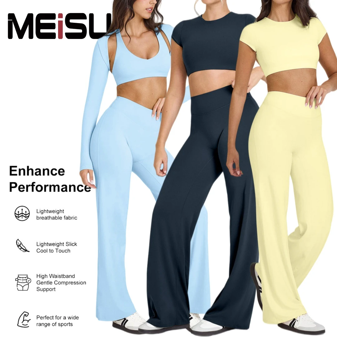 Bulk Order Manufacturer Activewear Yoga Pants Women High Waist Butt Lifting Flared Leggings Four Way Stretch Workout Gym Wear