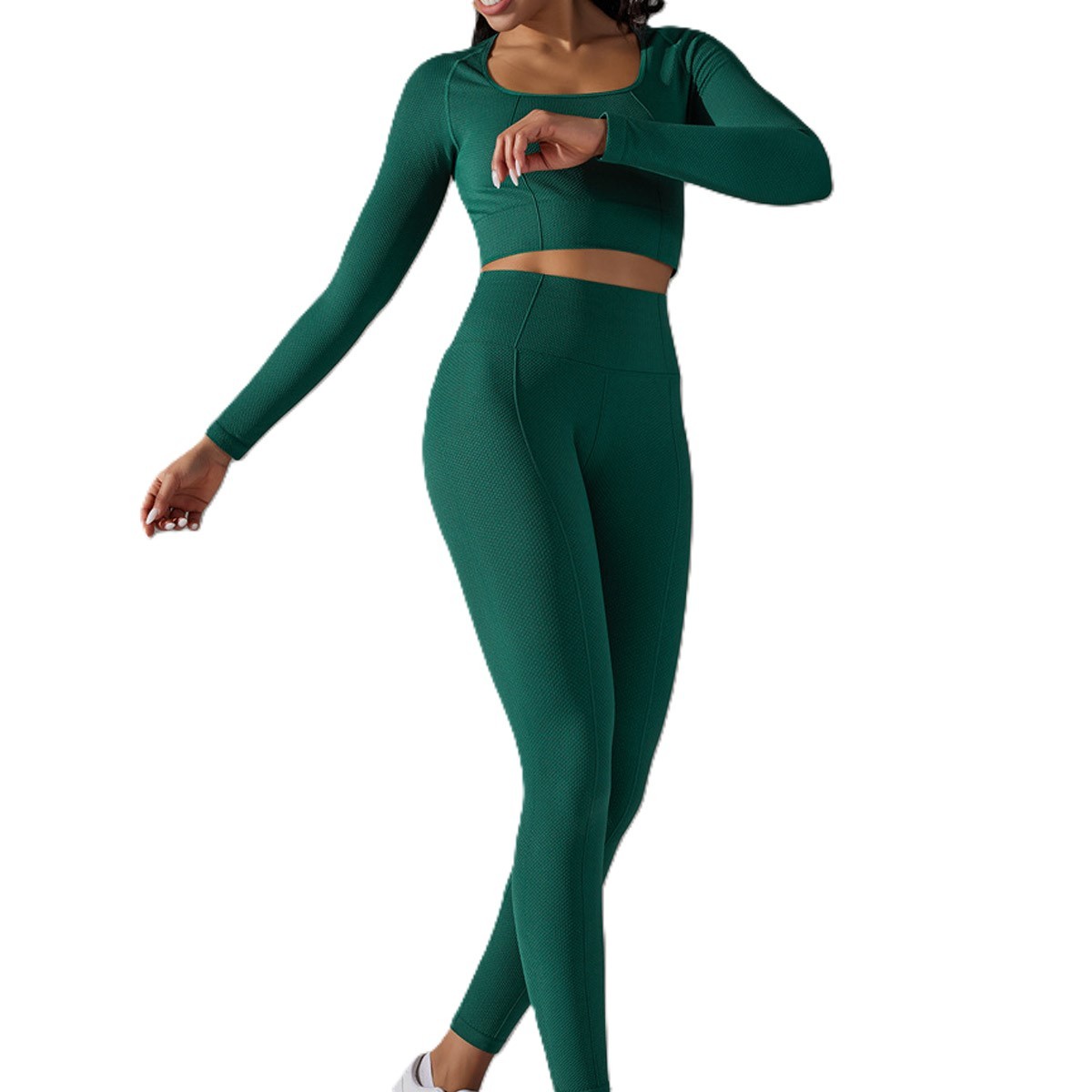 New Solid Sportswear Seamless Knitted Breathable High Waist Workout Clothing Scrunch Butt Lift Sports Leggings 2 Piece Set Gym